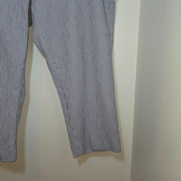 Talbots Womens 18W Pants White Blue Stripe Seersucker Heritage Crop Curvy - Picture 3 of 7